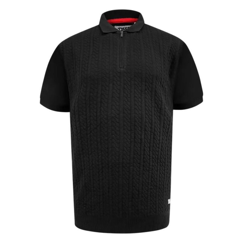 Duke Mens Kennedy D555 Cable Knit Quarter Zip Kingsize Polo Shirt / Black